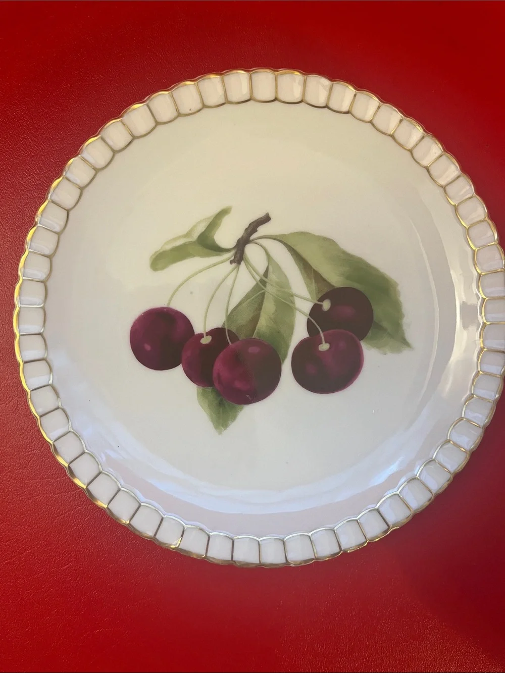 Vintage Beyer & Bock Prussia Hand Painted Fruit Cherry  motif plate Plate 7”3/4